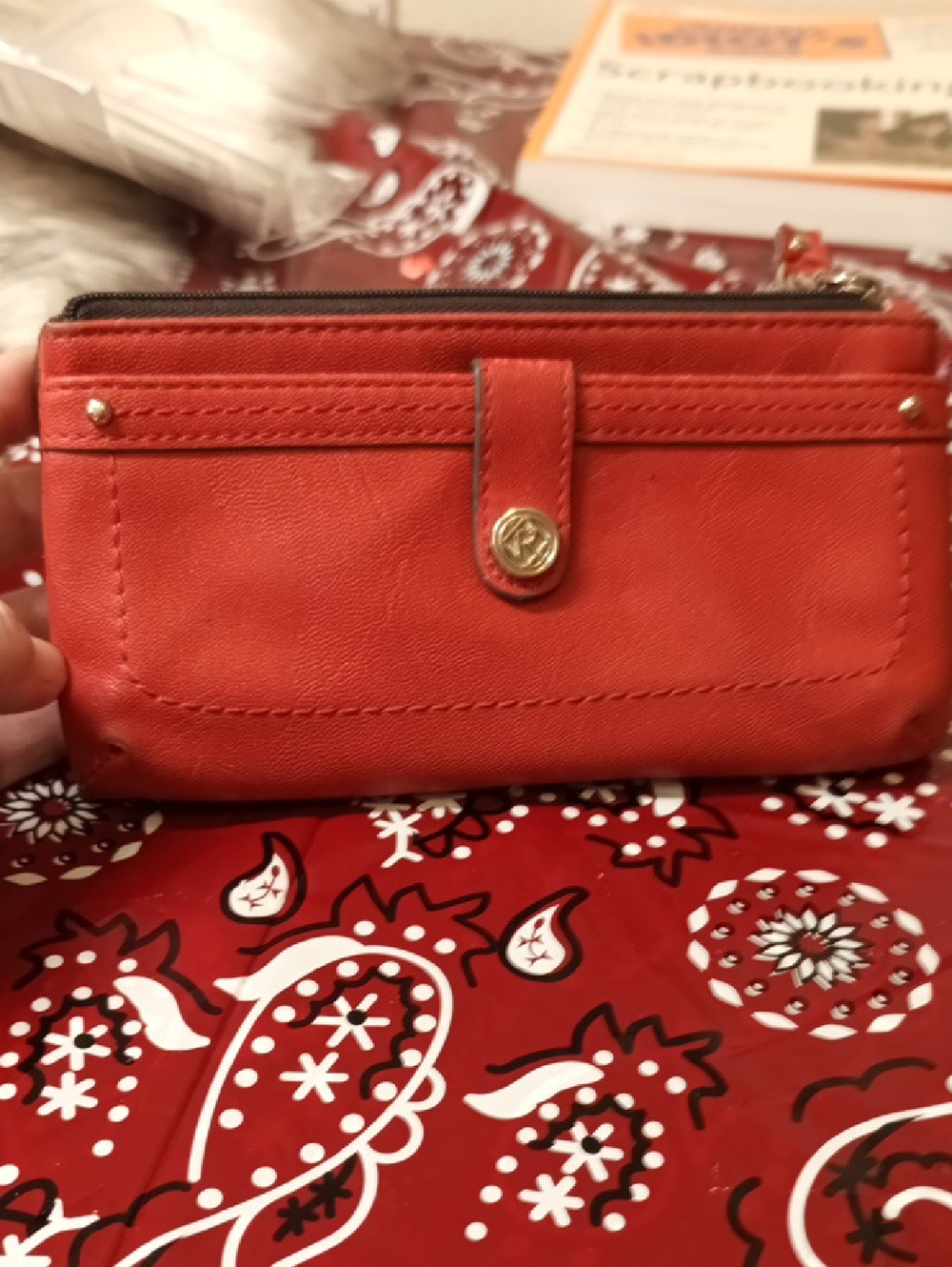 Source Unknown orange Wristlet Wallet with Gold Accent Button